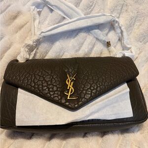 YSL Light Musk Quilted Calypso Shoulder Bag with Gold YSL Logo